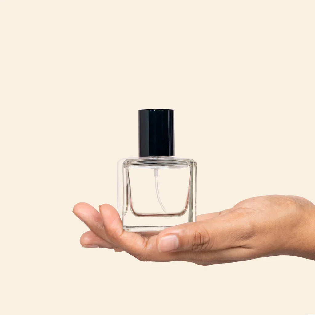50ml Perfume Bottles - Cube + Black Top, Bulk Glass Perfume Bottles