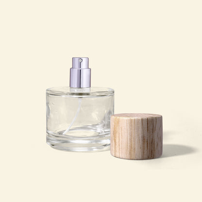 50ml Ombre Glass Perfume Bottles with Silver Spray & Bold Beech Wood Cap
