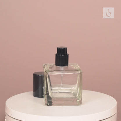 50ml Perfume Bottles - Cube + Black Top, Bulk Glass Perfume Bottles