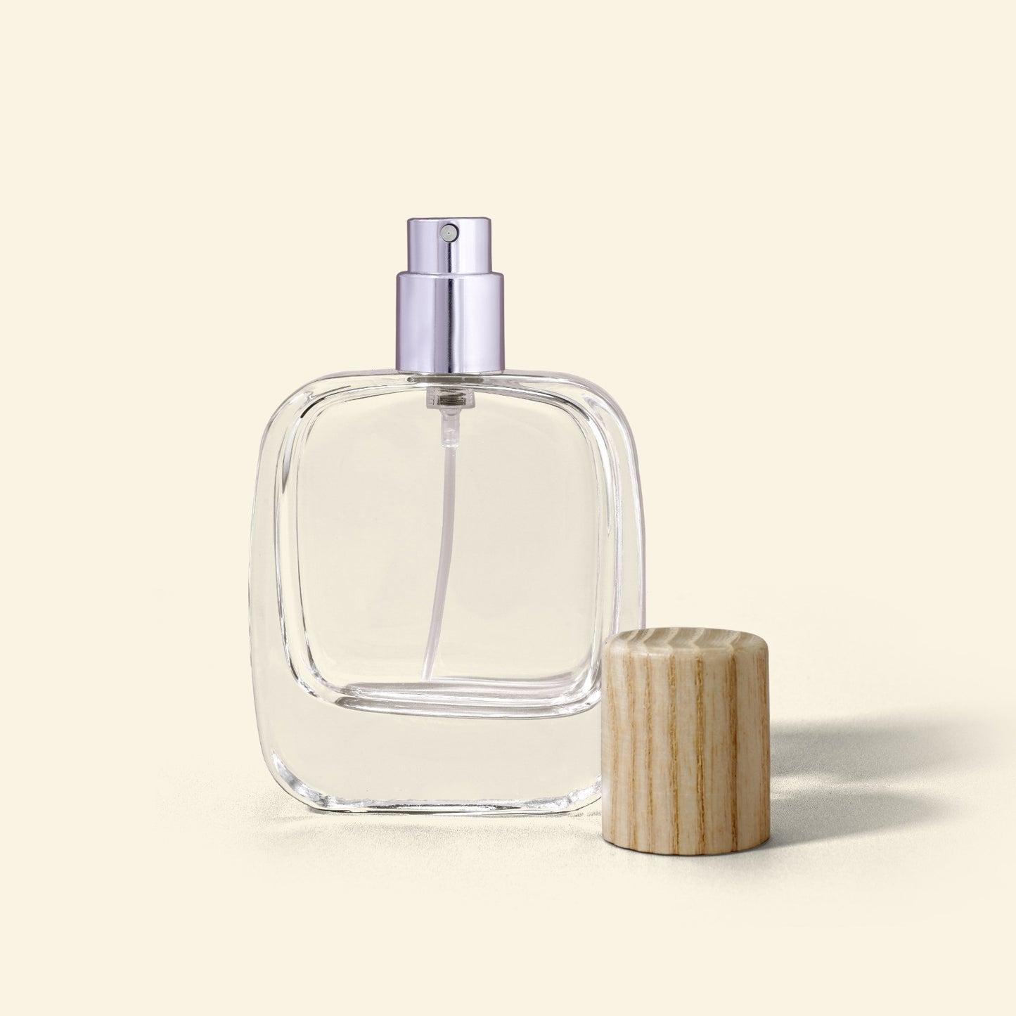 Vertex 50ml Perfume Bottle set with Silver Spray & Beech wood Top