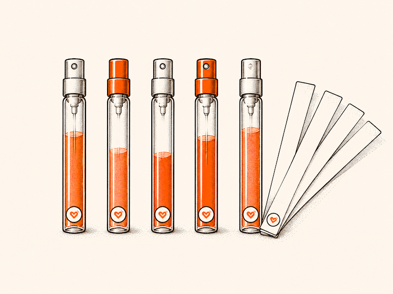 Fragrance sample vials and scent tester strips